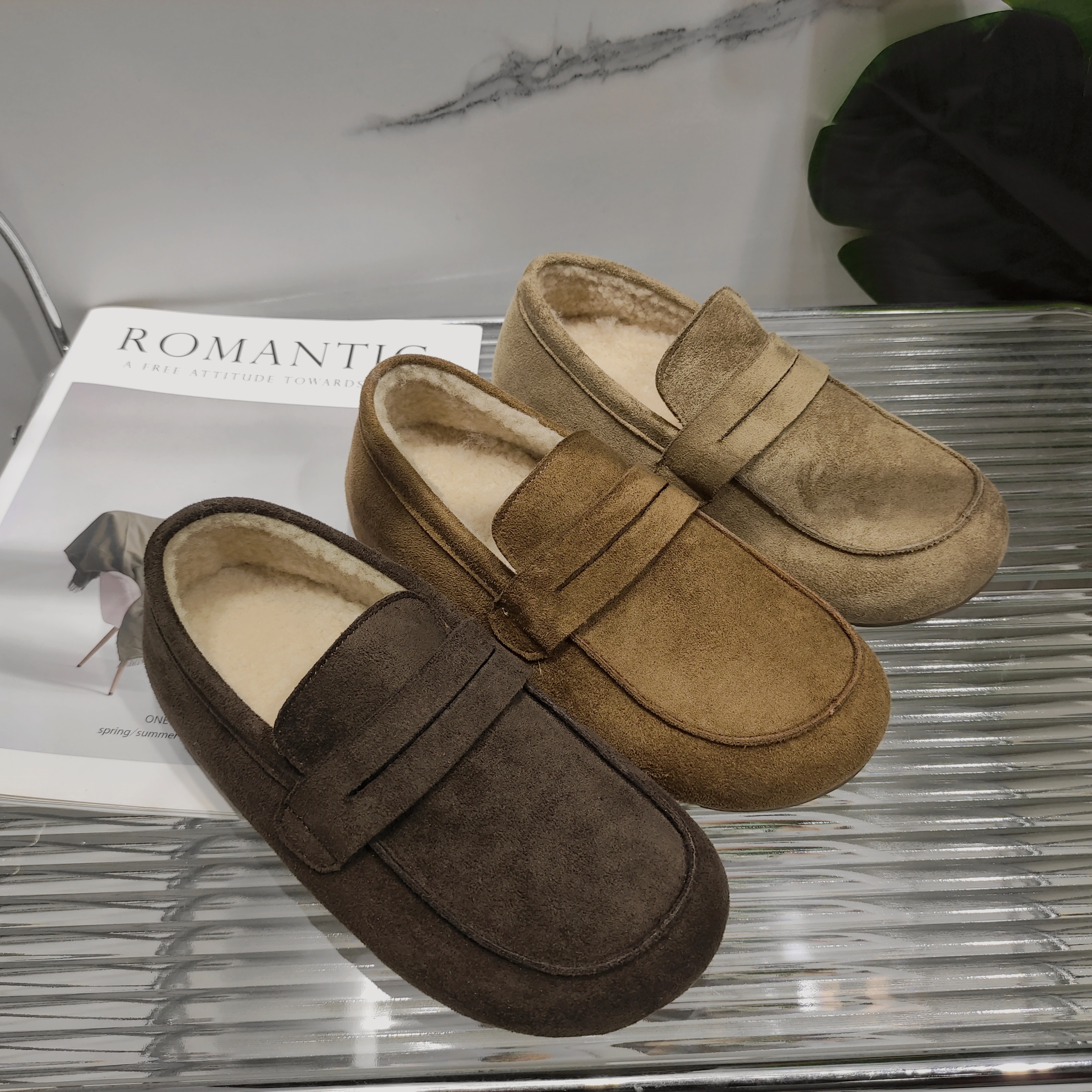 冬季新款时尚百搭平底女外穿加绒一脚蹬懒人勃肯豆豆鞋36305