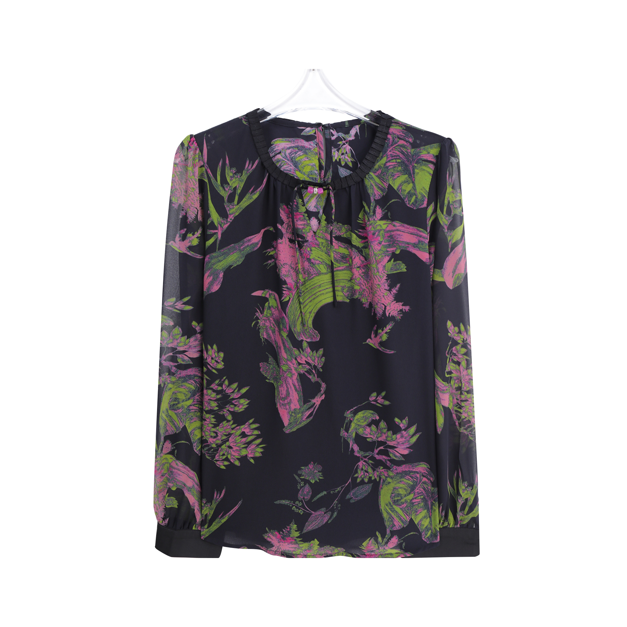 法式印花时尚洋气减龄宽松休闲显瘦雪纺上衣C61032