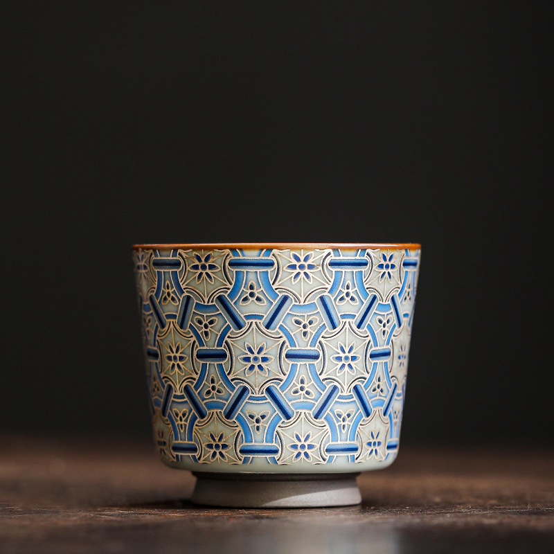 汝窑仿宋掐丝银主人杯功夫茶具品茗杯开片可养茶杯个人杯子小茶碗