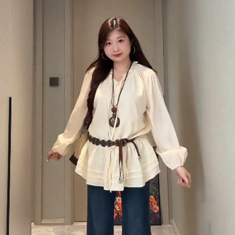 【9091】大码女装胖mm法式气质荷叶边衬衫秋季设计感小众别致上衣