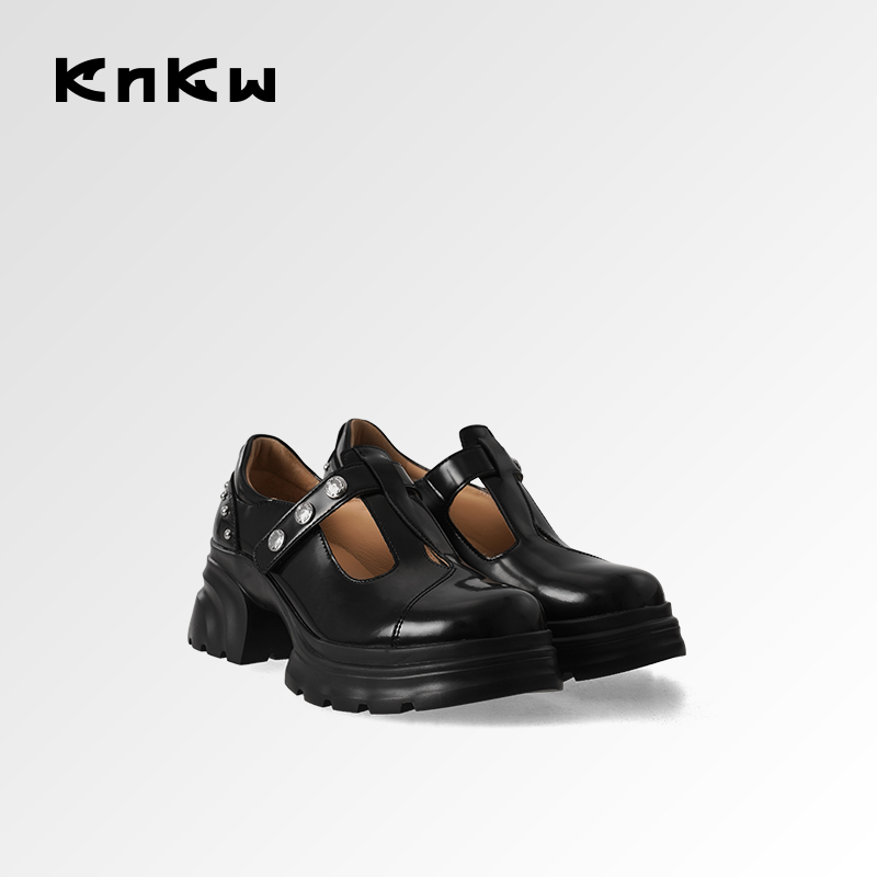 KNKW黑色小众增高玛丽珍鞋2025百搭粗跟高跟春夏女鞋W4168E027