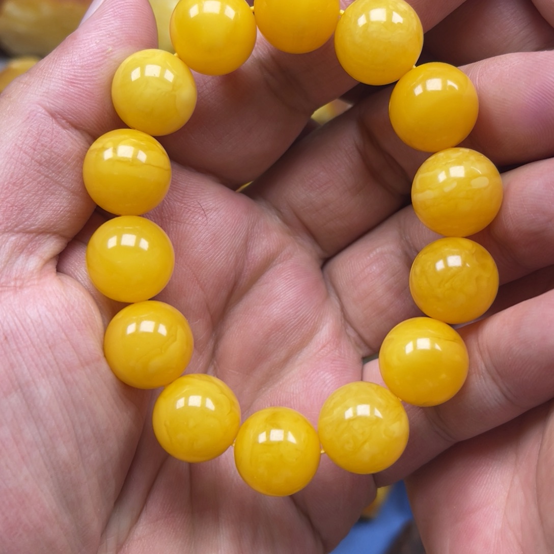 蜜蜡裸石未镶嵌圆珠手串