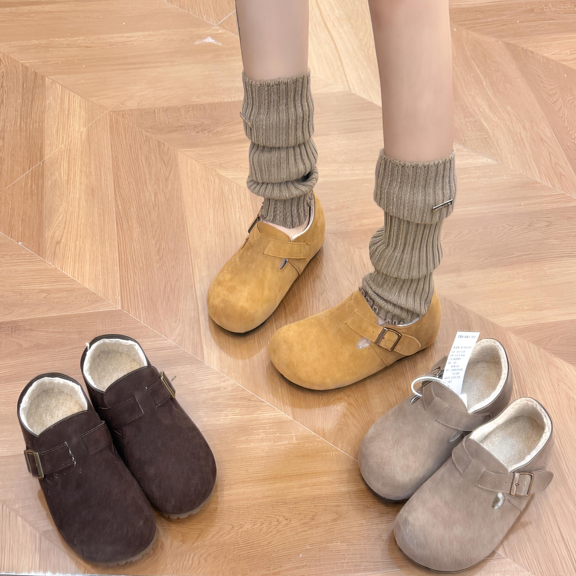 平底内增高5cm勃肯鞋女加绒保暖冬季小个子软底百搭博肯鞋棉鞋