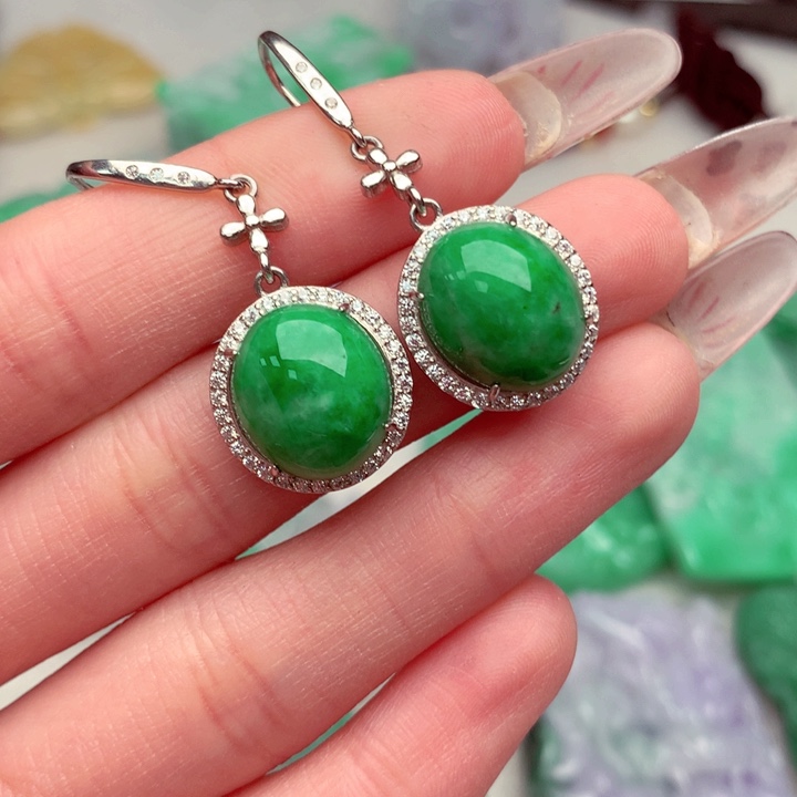 翡翠耳饰银S925镶嵌耳饰