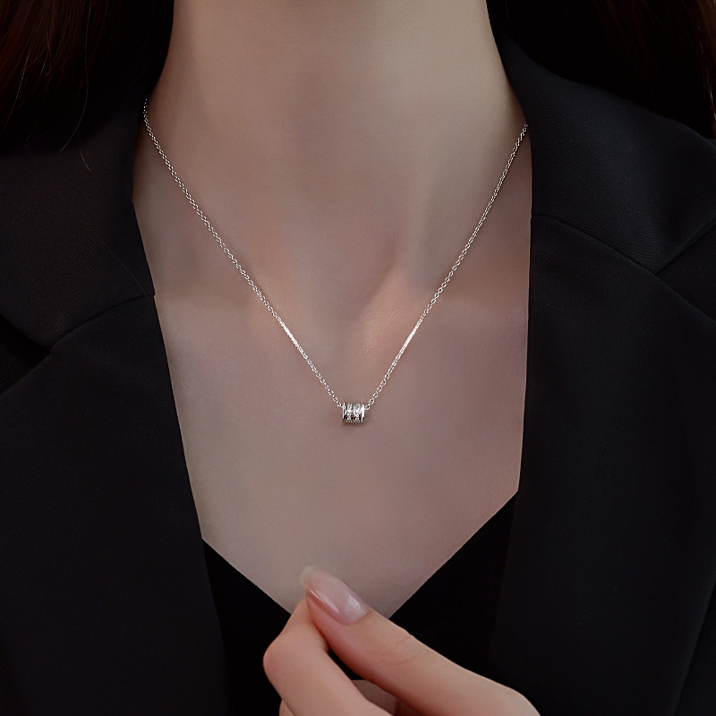 坠链均足银锆石 999足银小蛮腰项链女2025时尚百搭锁骨链毛衣链