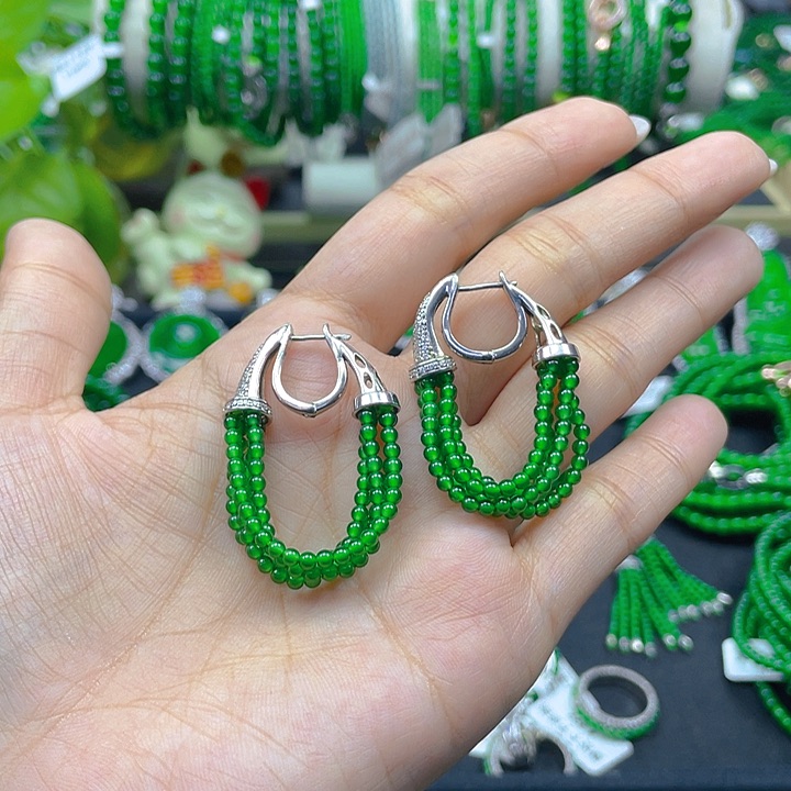 翡翠颈饰未镶嵌小*花猪猪同款耳环2.5