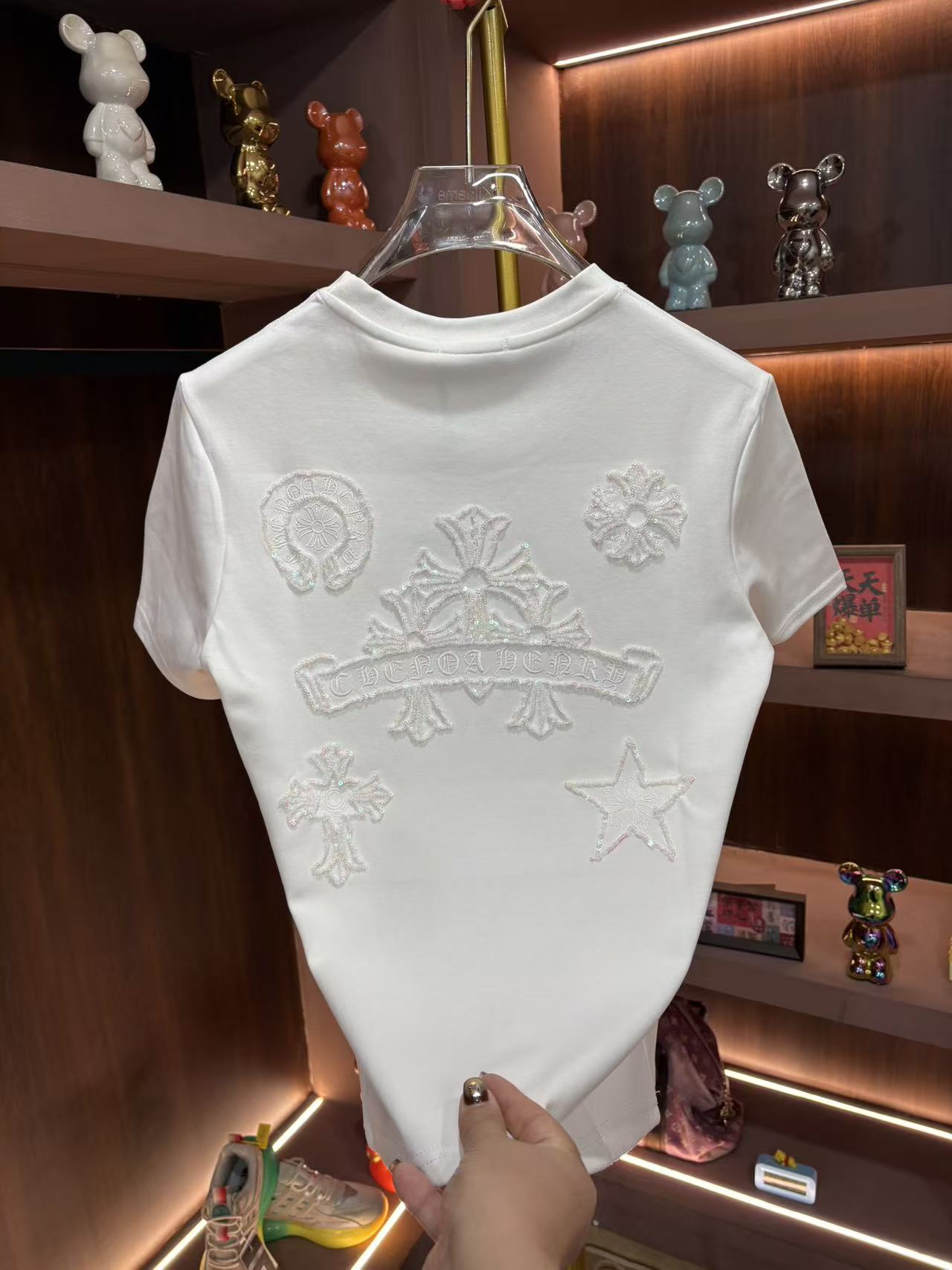 男款潮流亮片短袖轻奢高品质男士T桖半袖冬季加厚、