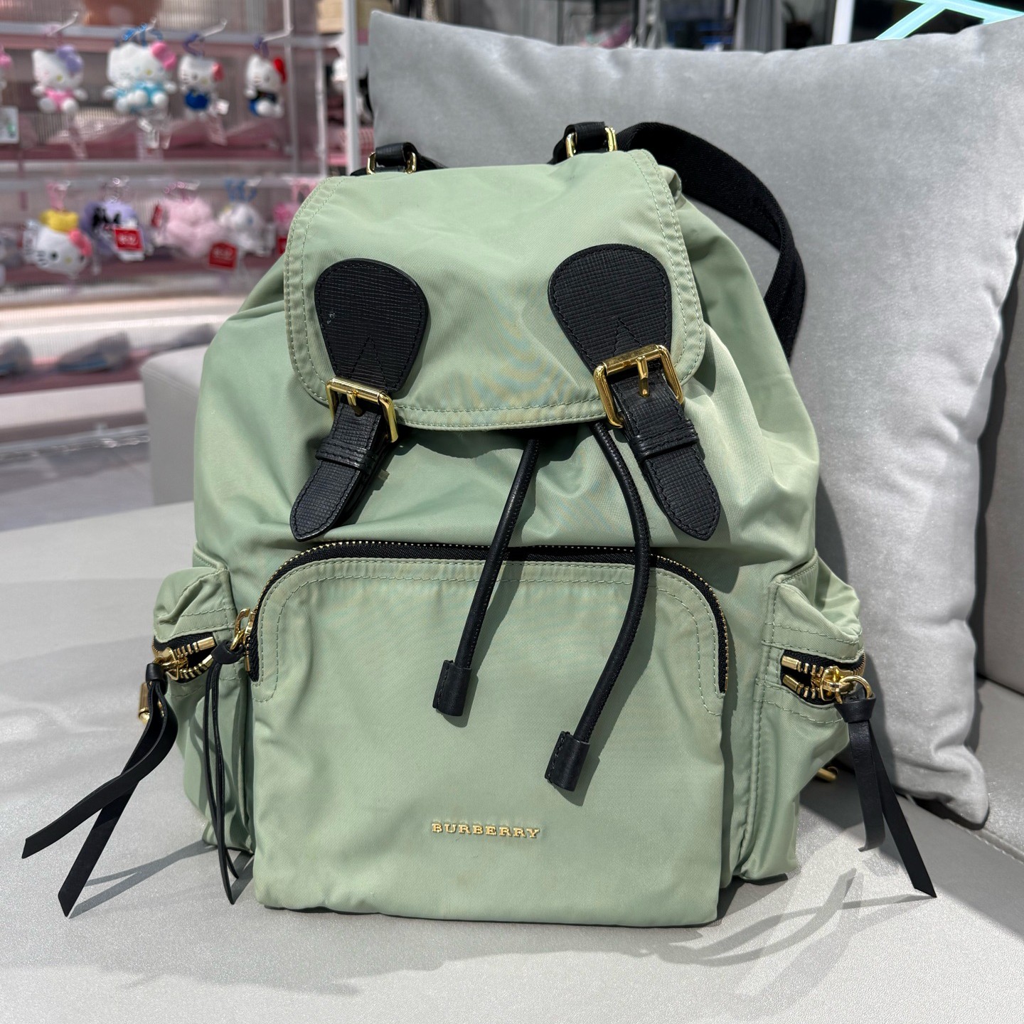 95新 BURBERRY/博柏利 牛油果绿色布面中号双肩包背包书包22/33