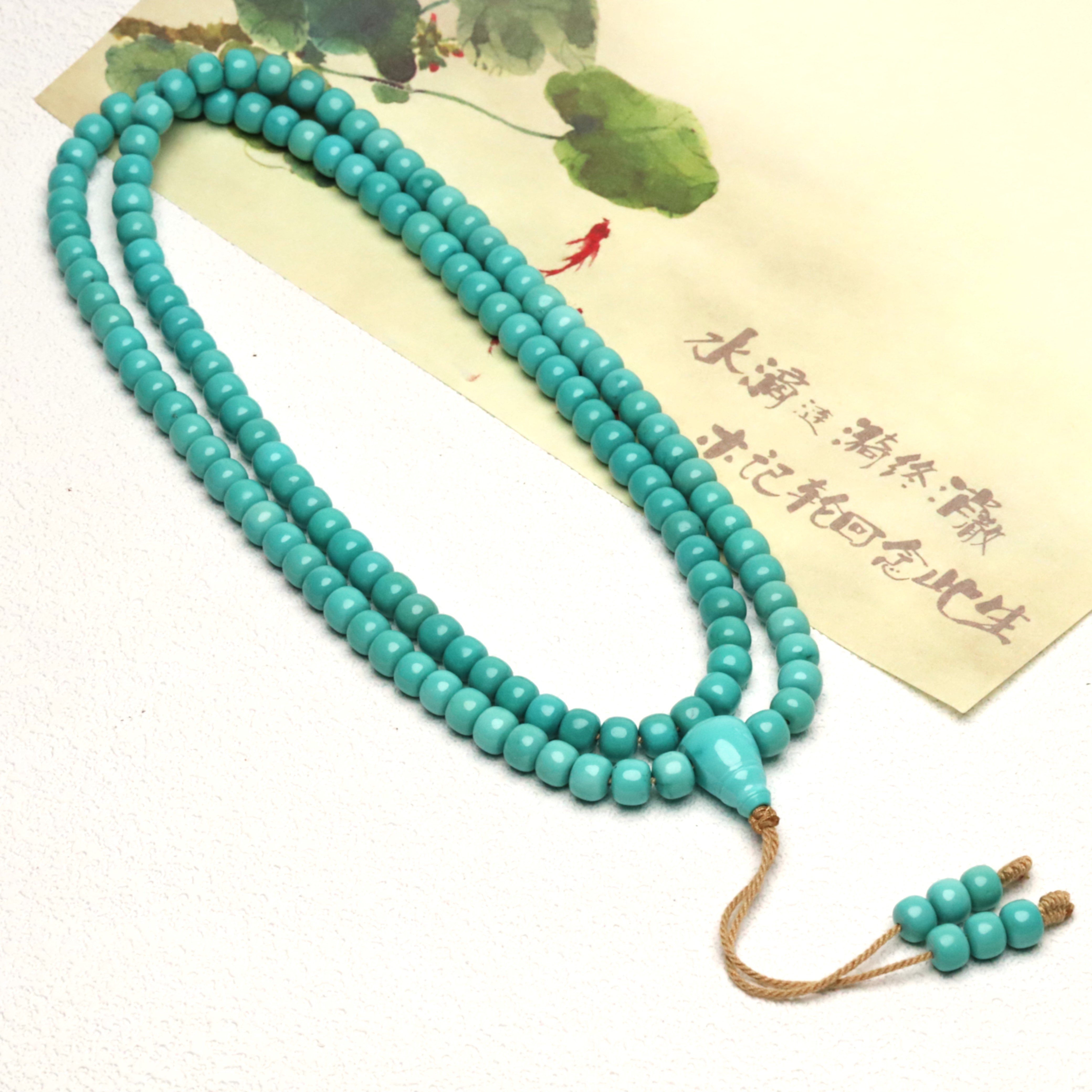 天然原矿绿松石高瓷精品老型108项链