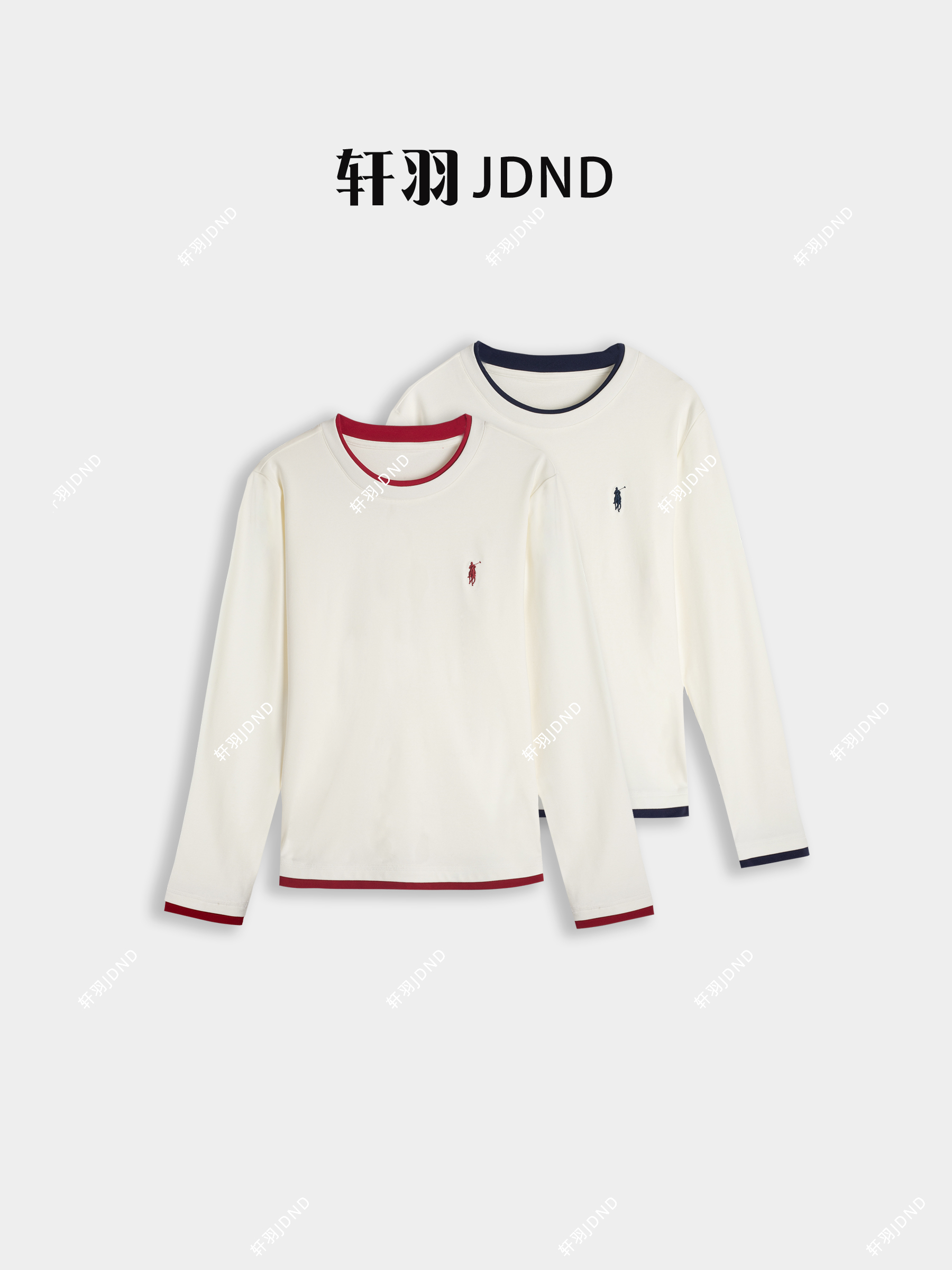 JDND轩羽【假两件】设计师款百搭休闲加厚刺绣T恤上衣XY25728