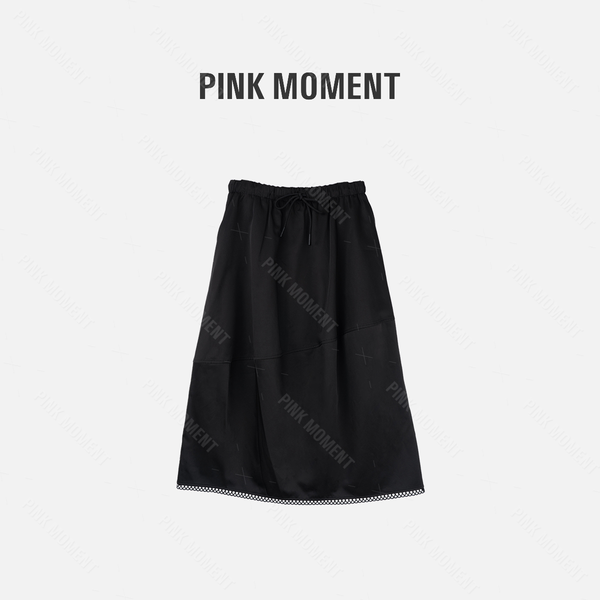 PM王囡囡 黑色抽绳松紧腰不规则边半身裙 ND1A0196