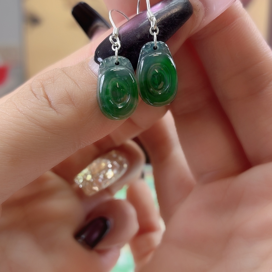 翡翠银S925镶嵌耳饰翡翠