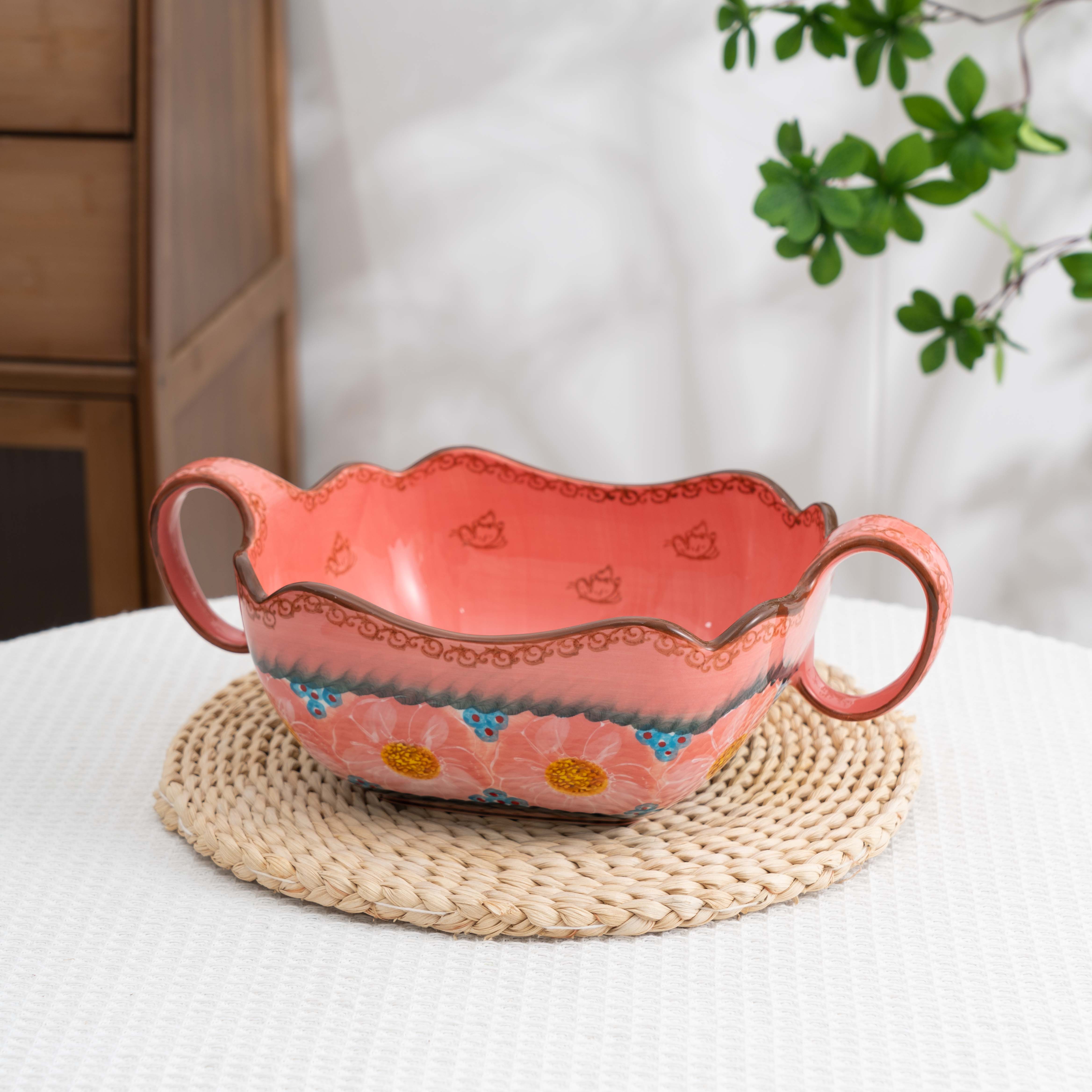 【SILESIA/出口原单】手绘樱花雪月-12英寸方形曲把锅