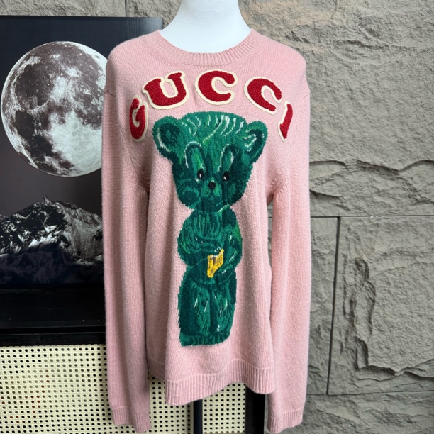 99新 GUCCI/古驰 胸围92衣长66M码小熊logo秋冬毛衣M595女装轻奢