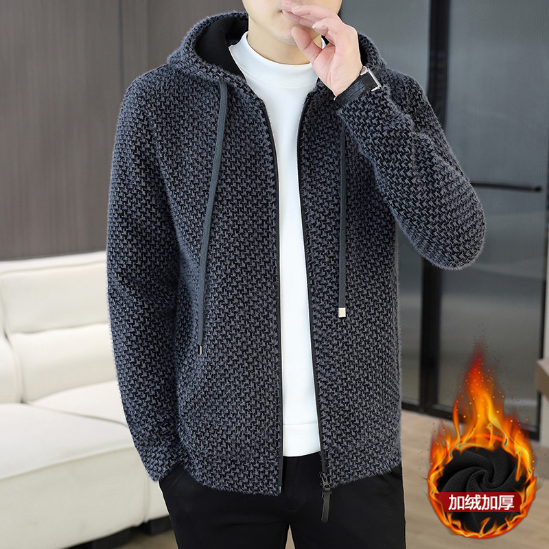新款短款时尚加绒加厚夹克男士外套秋冬季连帽冬季帅气男装刺绣
