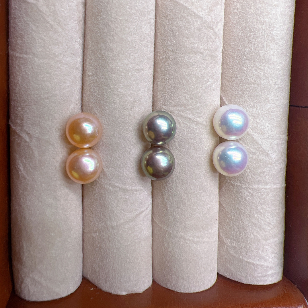 6.5-7.5mm天然淡水珍珠耳钉/天然颜色/S925银