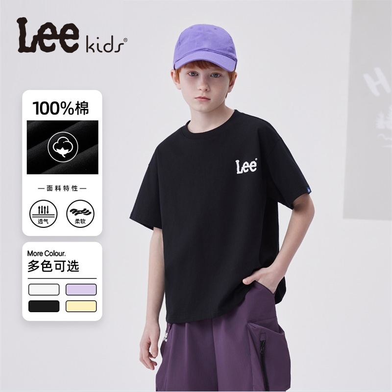 Leekids儿童短袖T恤夏季圆领休闲百搭宽松时尚潮流半袖男女中大童