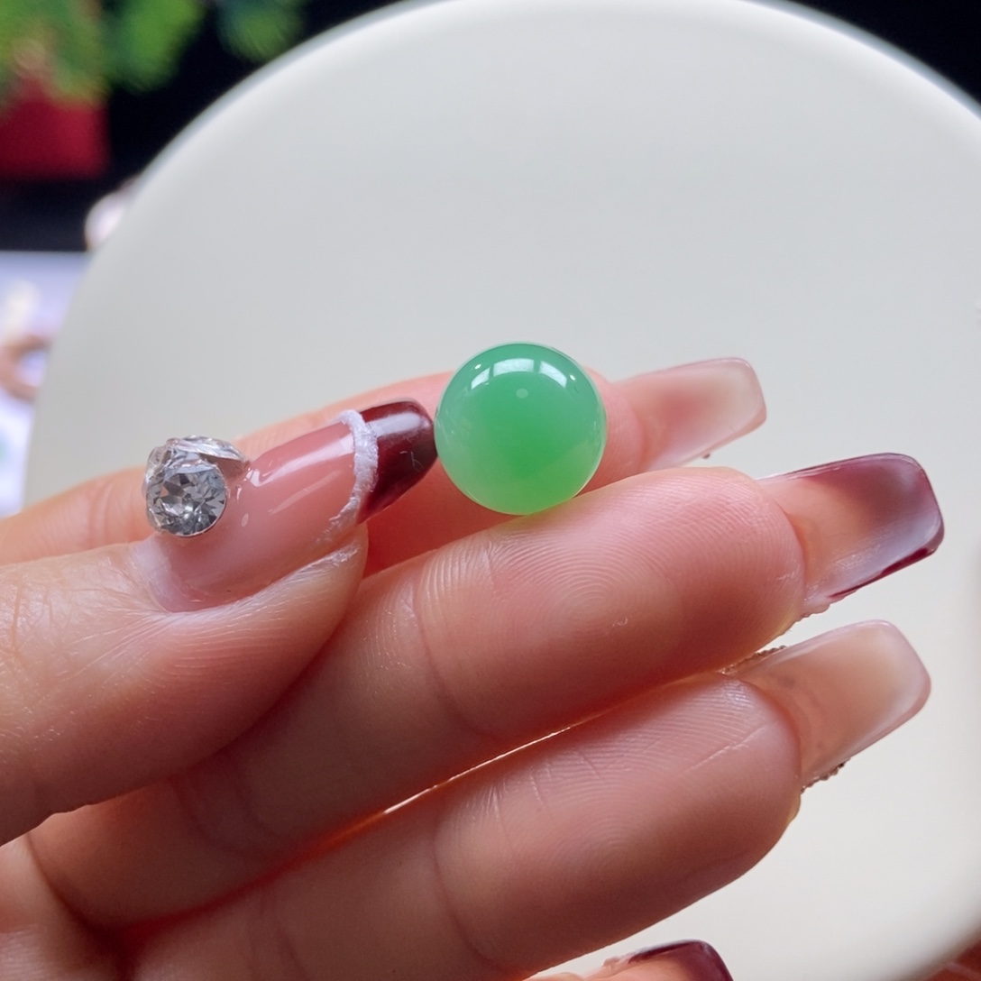 翡翠散珠翡翠苹果甜绿珠卡11.4mm