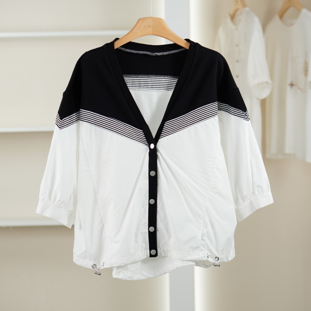 麦迪尚品【唯】51203297 春夏简约拼接针织宽松衬衫品牌女装