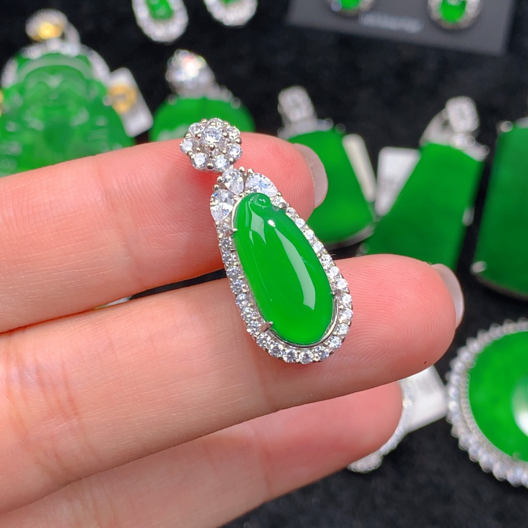 翡翠银S925镶嵌吊坠(不含链)