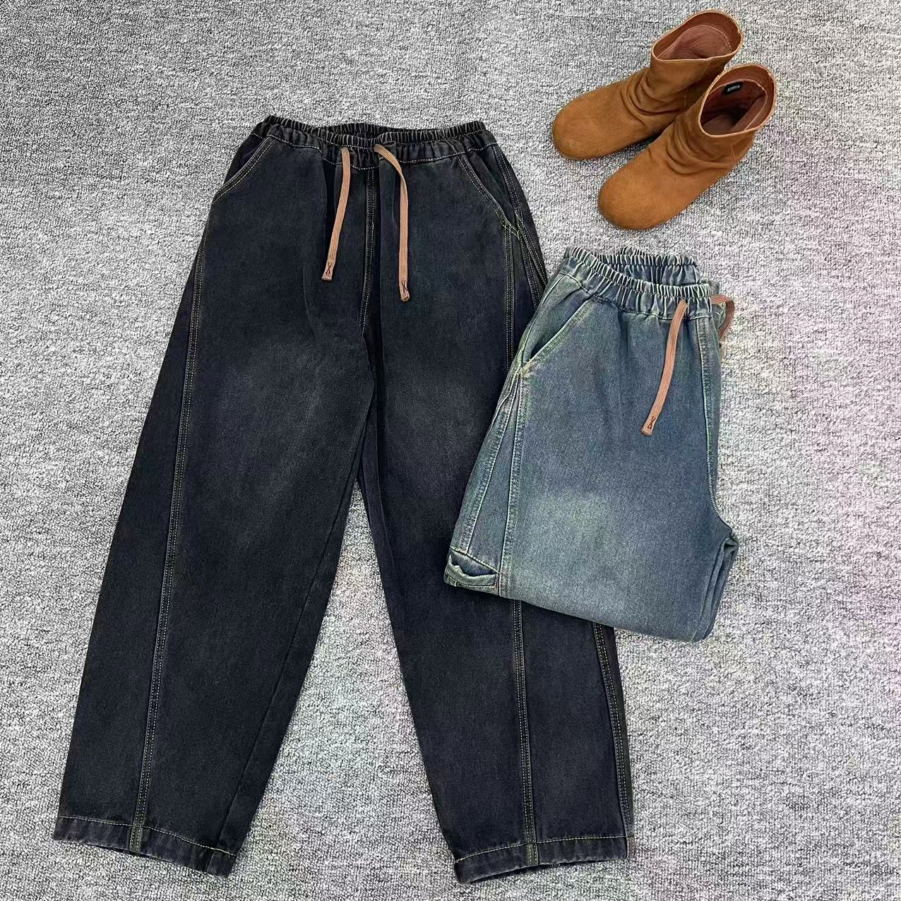 2025冬季新款加厚加绒高腰显瘦弯刀裤牛仔裤女