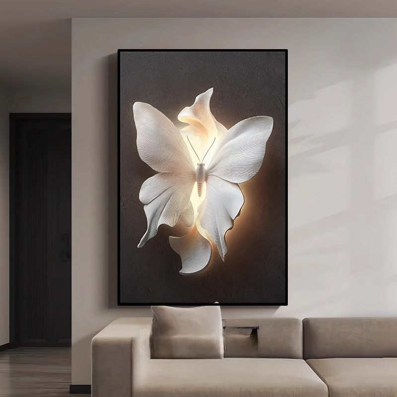 黑白极简蝴蝶玄关装饰画立体感客厅沙发背景墙挂画