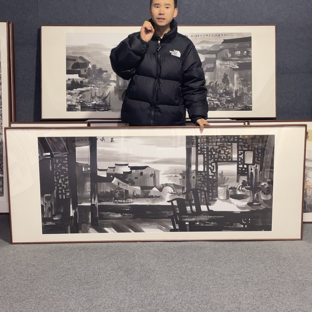 国画手绘画作品带框发货