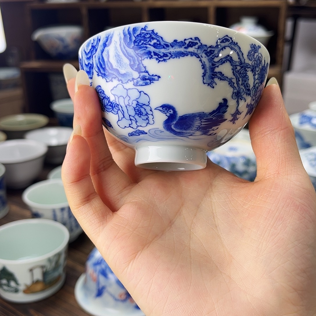 青花锦上添花鸡心杯90cc