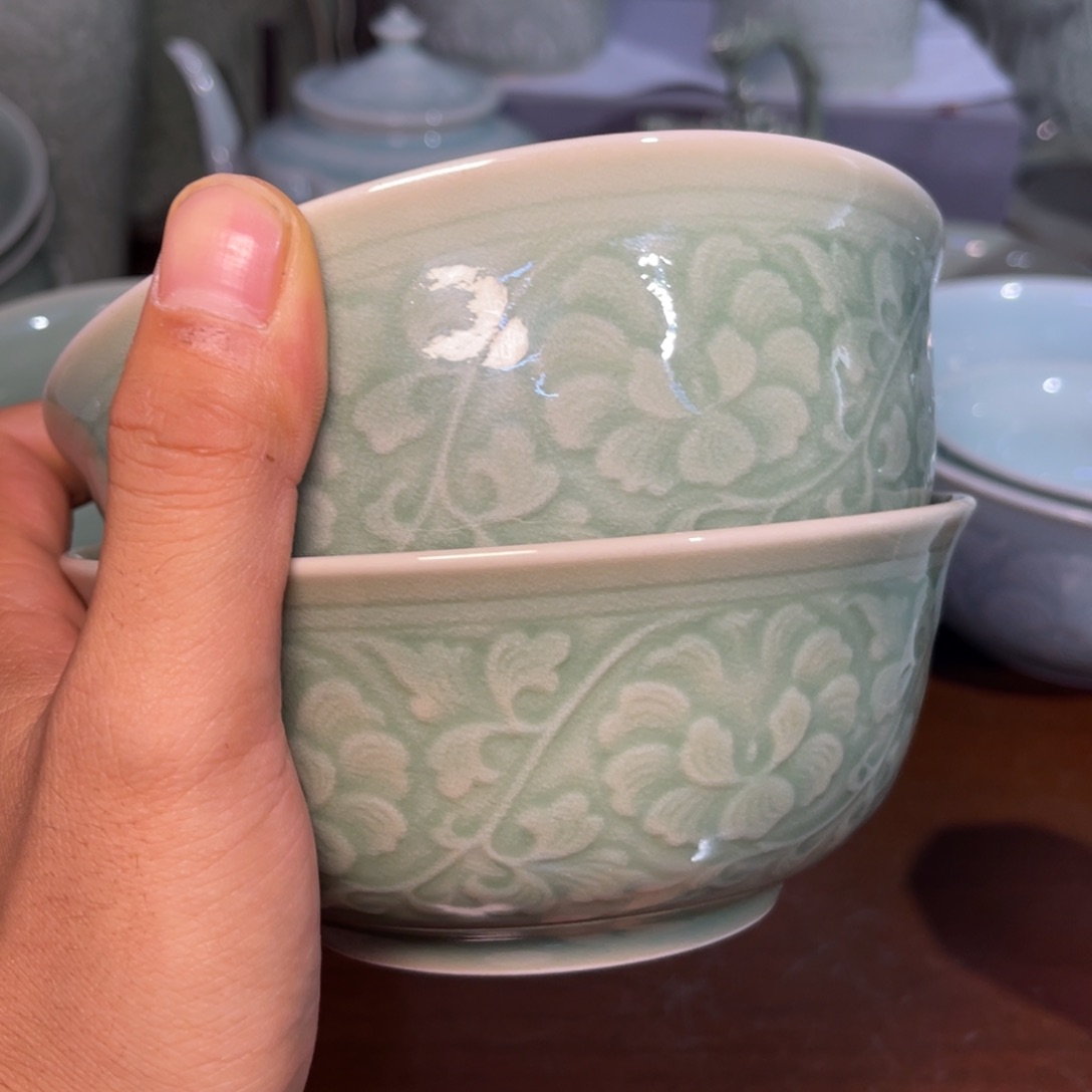 微瑕橄榄绿 5.5 英寸低牡丹碗 2 只