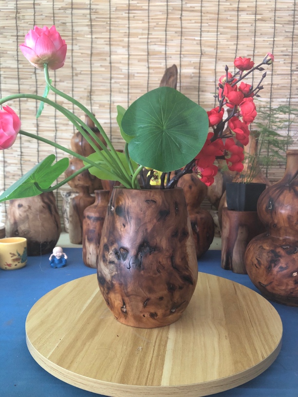 天然雷击枣木木料创意陶瓷花瓶摆件鸡心罐