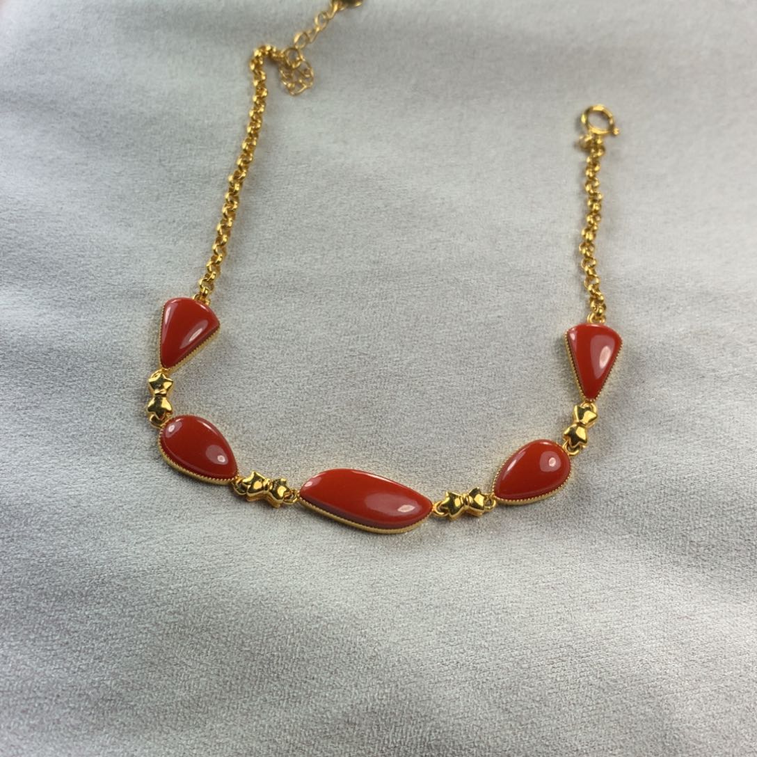 南红玛瑙手链18K金镶嵌…****