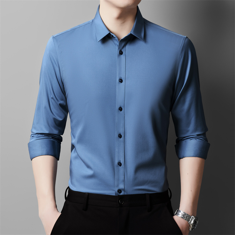 老爷车男纯色长袖秋季莫代尔衬衫休闲透气吸汗职业亲肤简约衬衣男