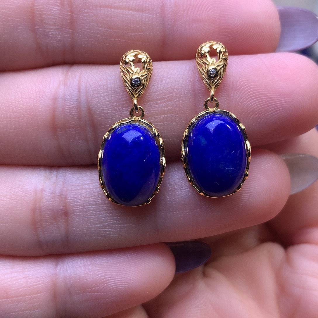 青金石银S925镶嵌耳饰15.6m