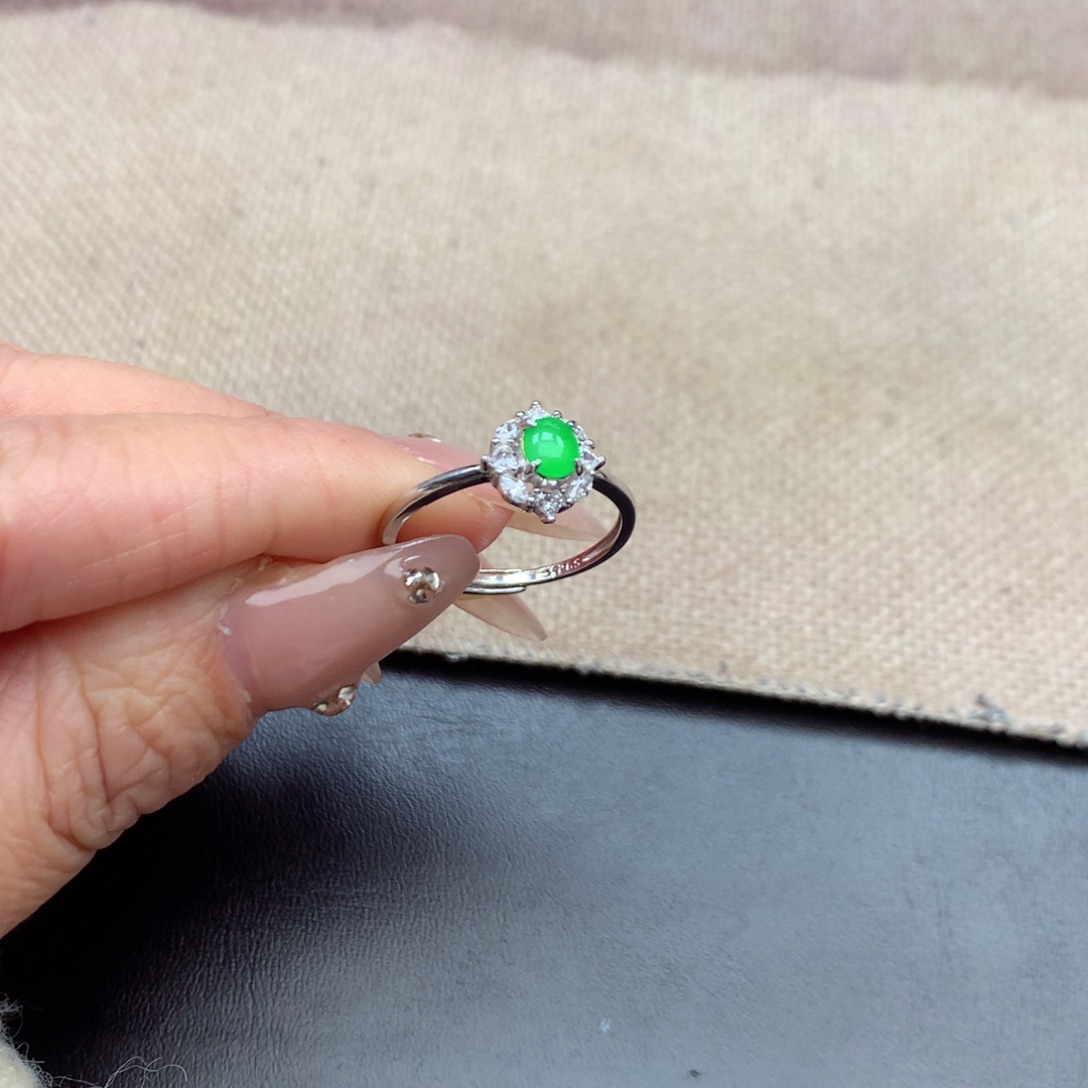 银S925镶嵌戒指翡翠蜕*缅甸翡翠