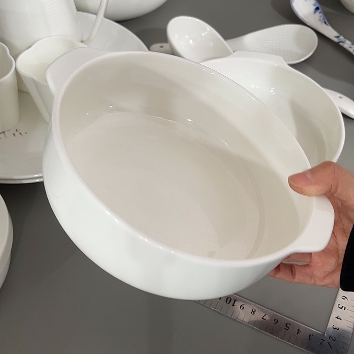 瓷片微瑕骨瓷纯白双耳盘一个小