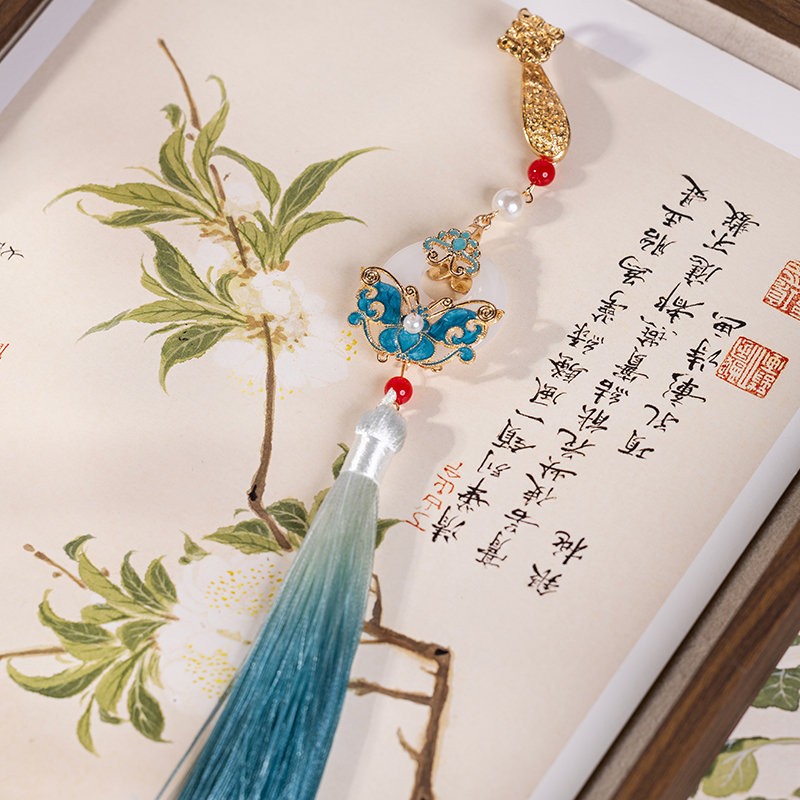 古风点翠烧蓝蝴蝶压襟复古汉服配饰禁步