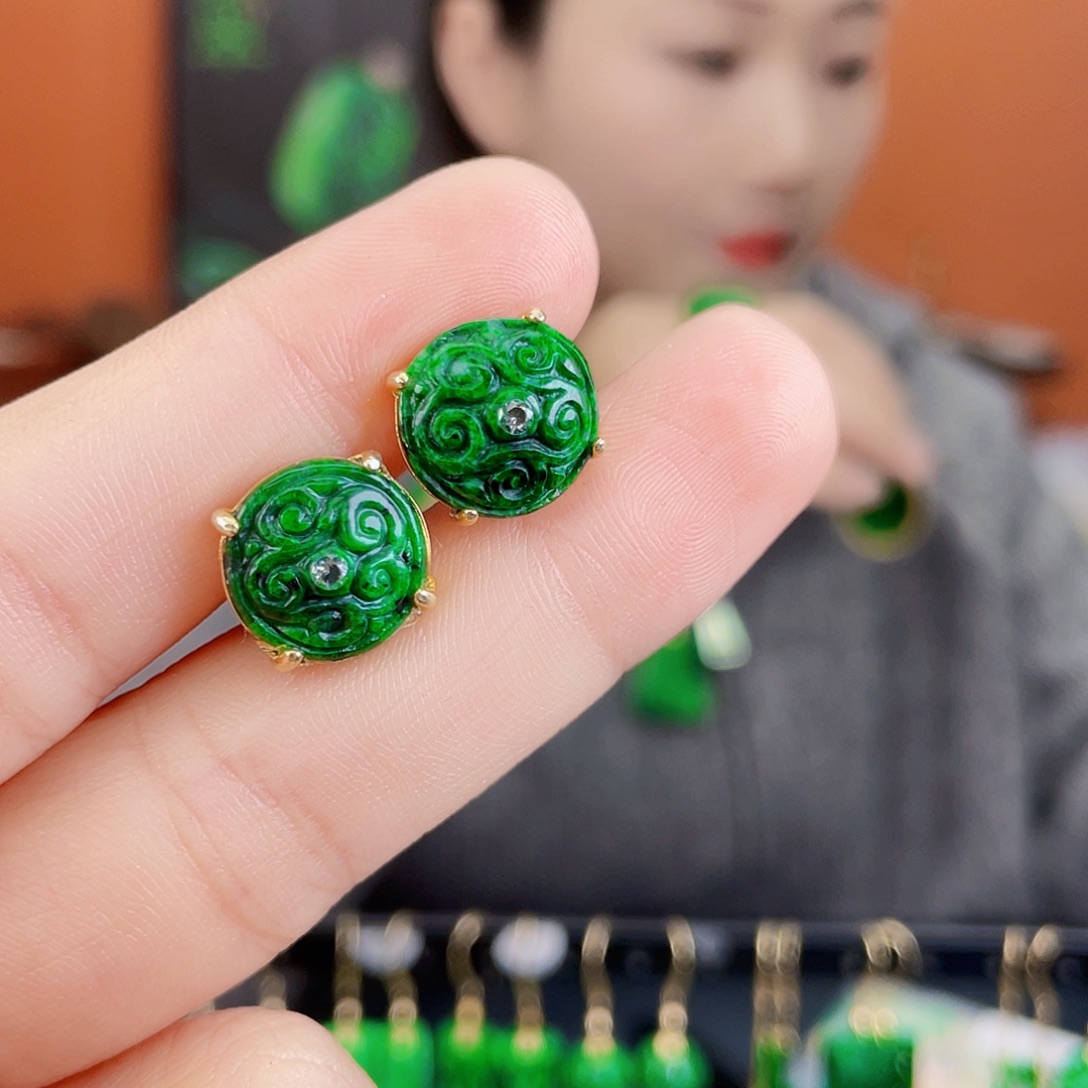 翡翠银S925镶嵌耳饰