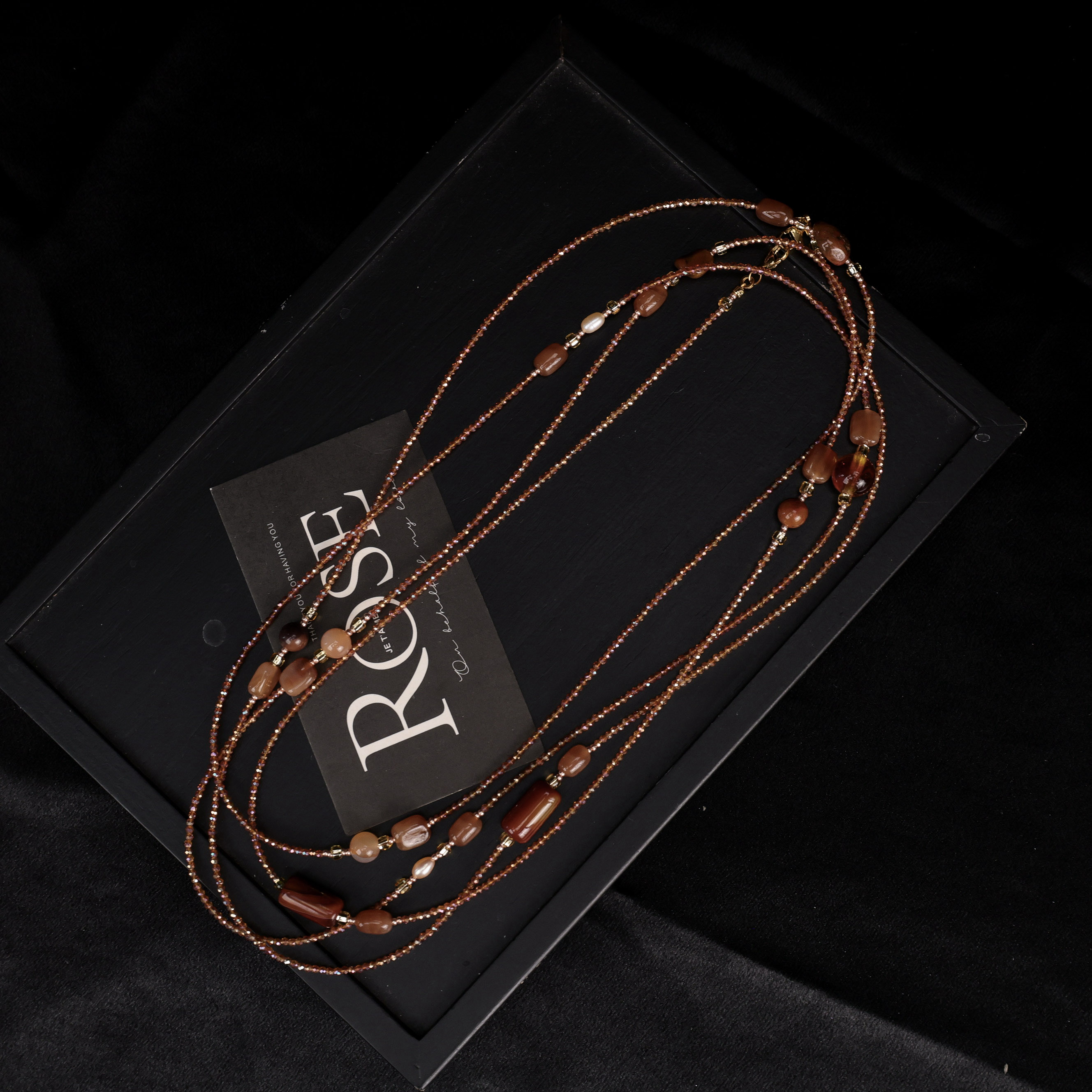 LZ3852玛瑙胡桃色方块东方红珍珠超细多层手链项链