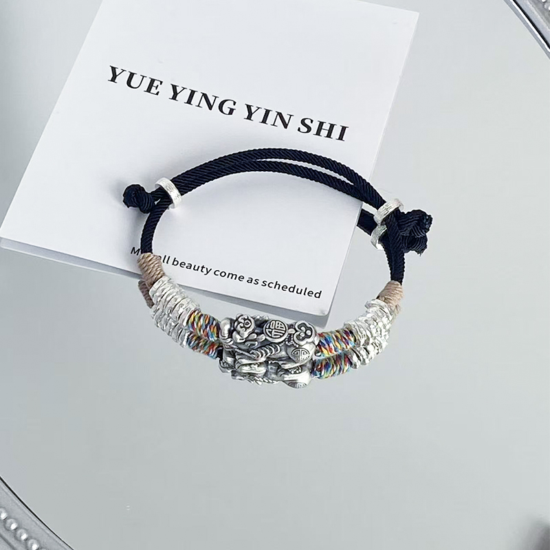 足银手链 YUEYING•足银999  盘缠貔貅情侣手绳手工编织时尚编绳