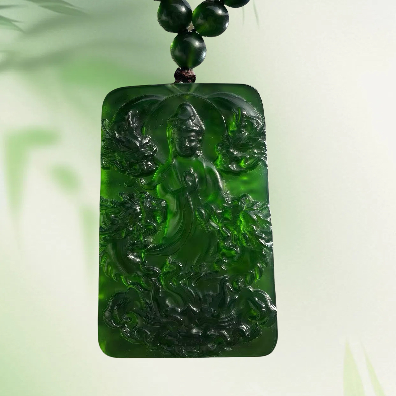 圣御｜【基地质检发货】天然玉帝王绿九龙观音➕108帝王绿珠链【周】
