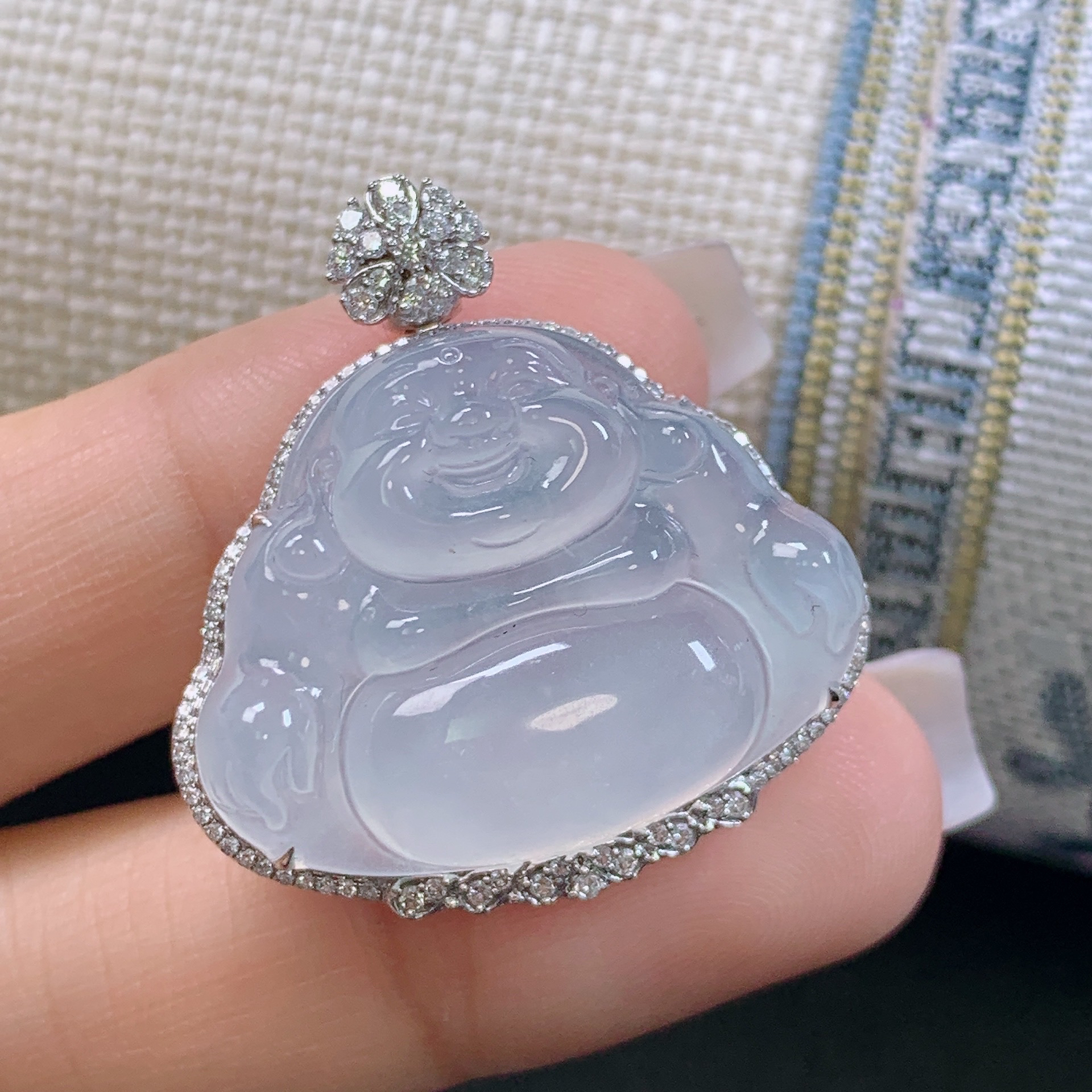 缅甸天然A货翡翠镶嵌18k金冰种佛公吊坠冰透时尚