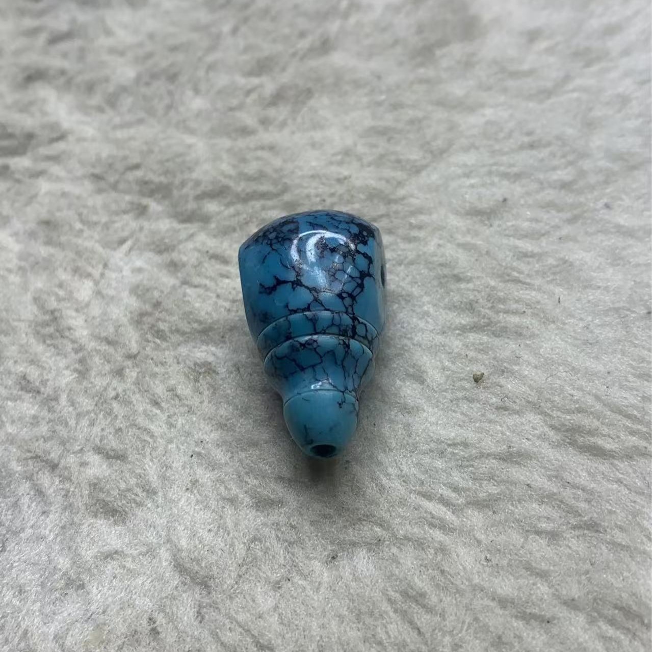 湖北天然原矿绿松石高瓷蓝精品网花三通