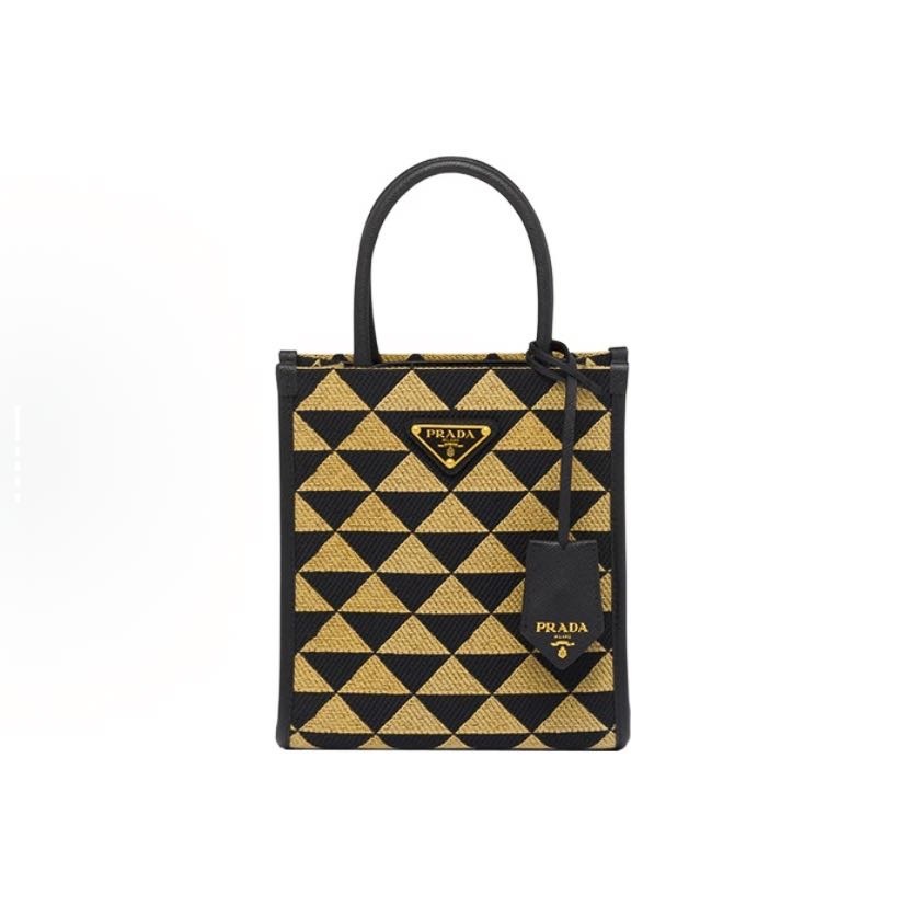 99新 Prada/普拉达 新款拼色拼皮琴谱手提单肩包