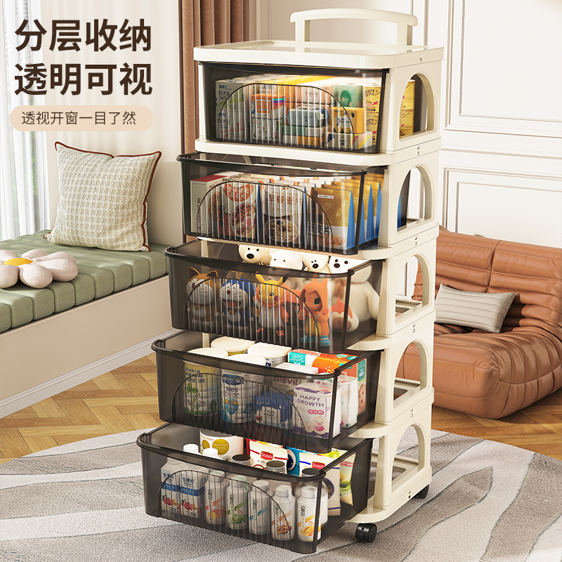 推车零食置物架柜子家用厨房多层移动收纳柜客厅玩具箱落地储物柜