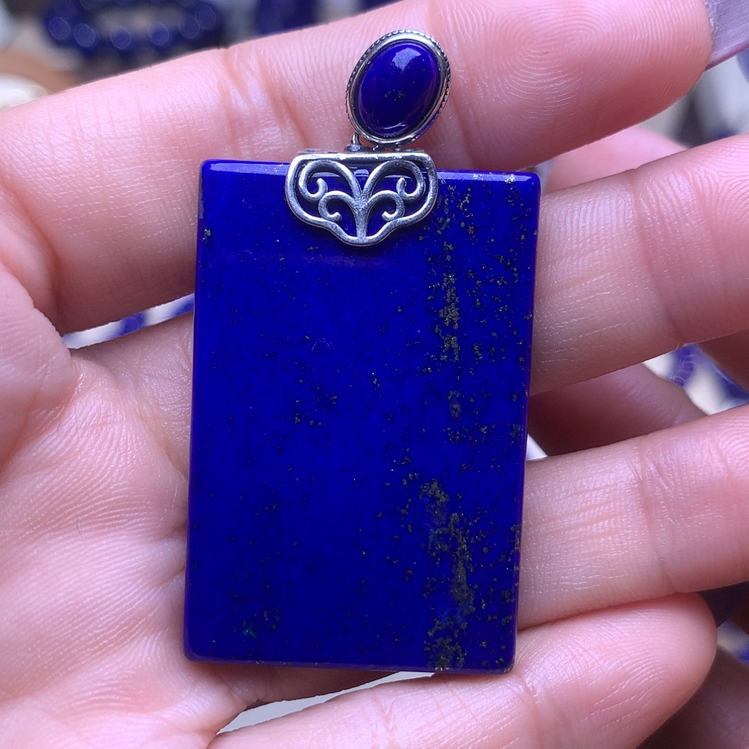 青金石银S925镶嵌吊坠44.2m