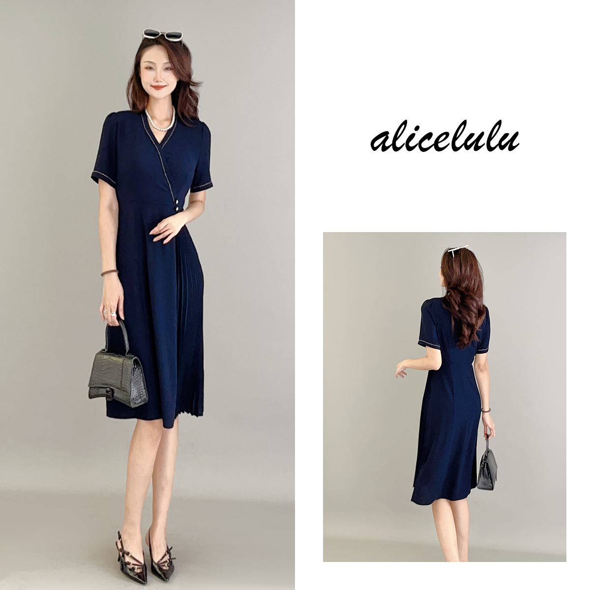 2 alicelulu“知性办公室”连衣裙优雅褶皱明线设计S2138520B