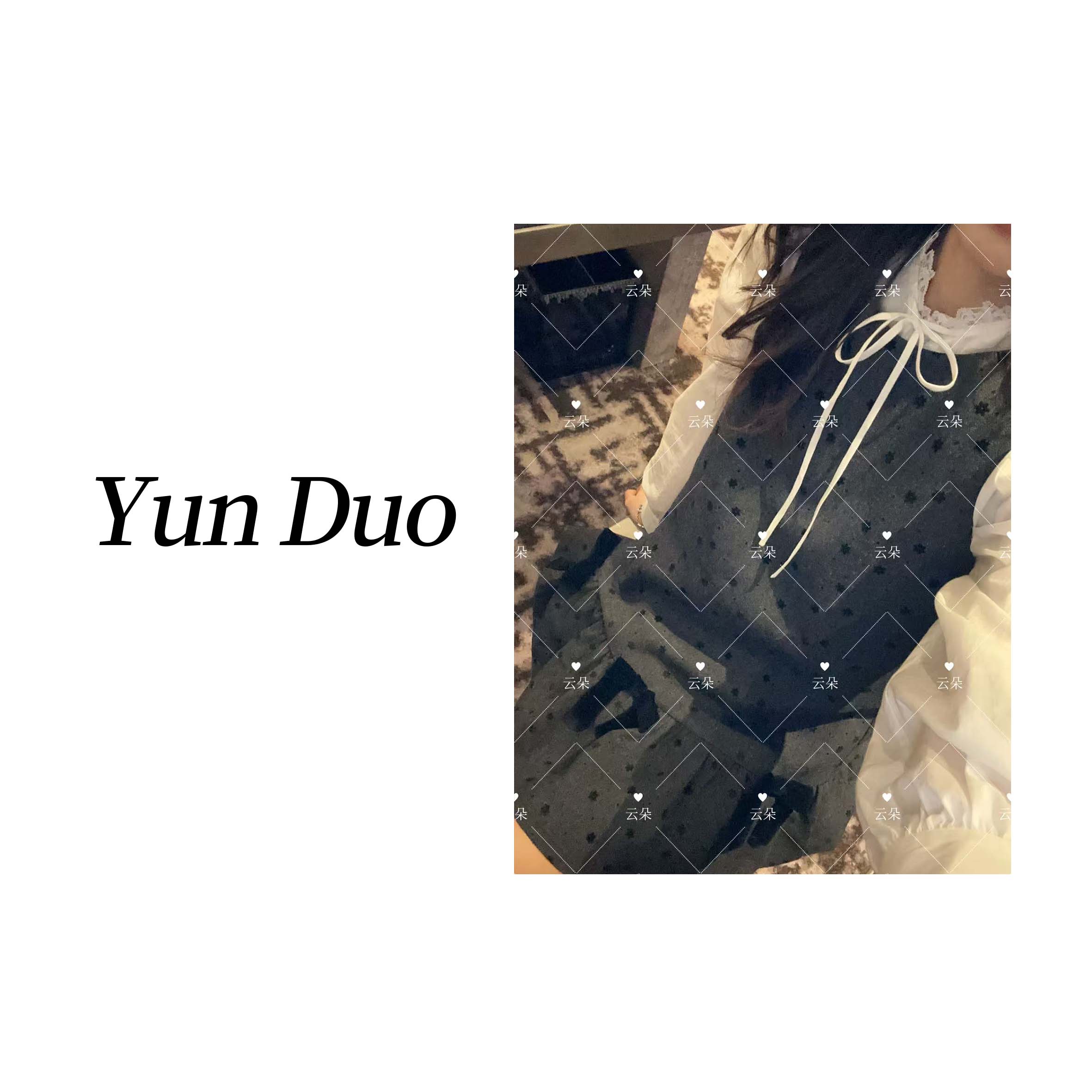 云朵定制 【卡农】甜美精致荷叶边丝绒蝴蝶结连衣裙LA02