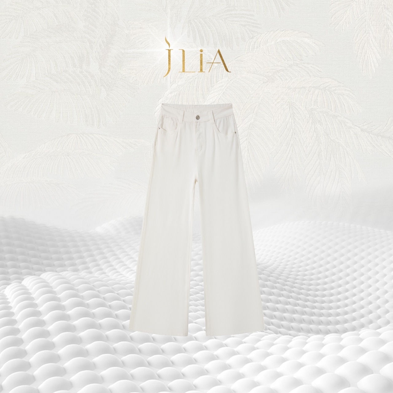 JLIA GOLD-1032白色 夏季新款 极简宽松百搭阔腿高腰牛仔裤