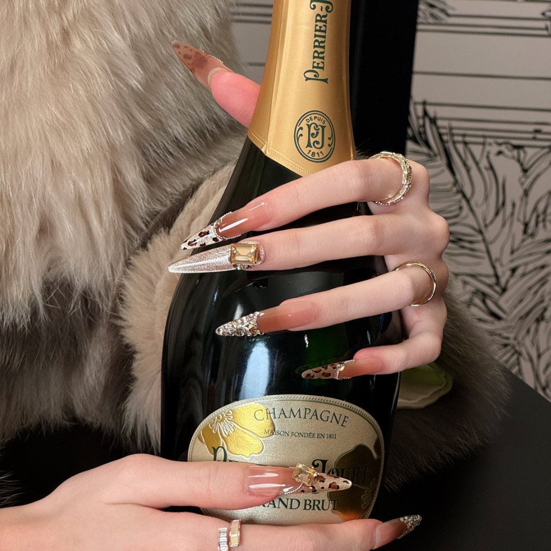 【小野猫】香槟金钱豹甜酷俏皮气质款穿戴甲可拆卸美甲