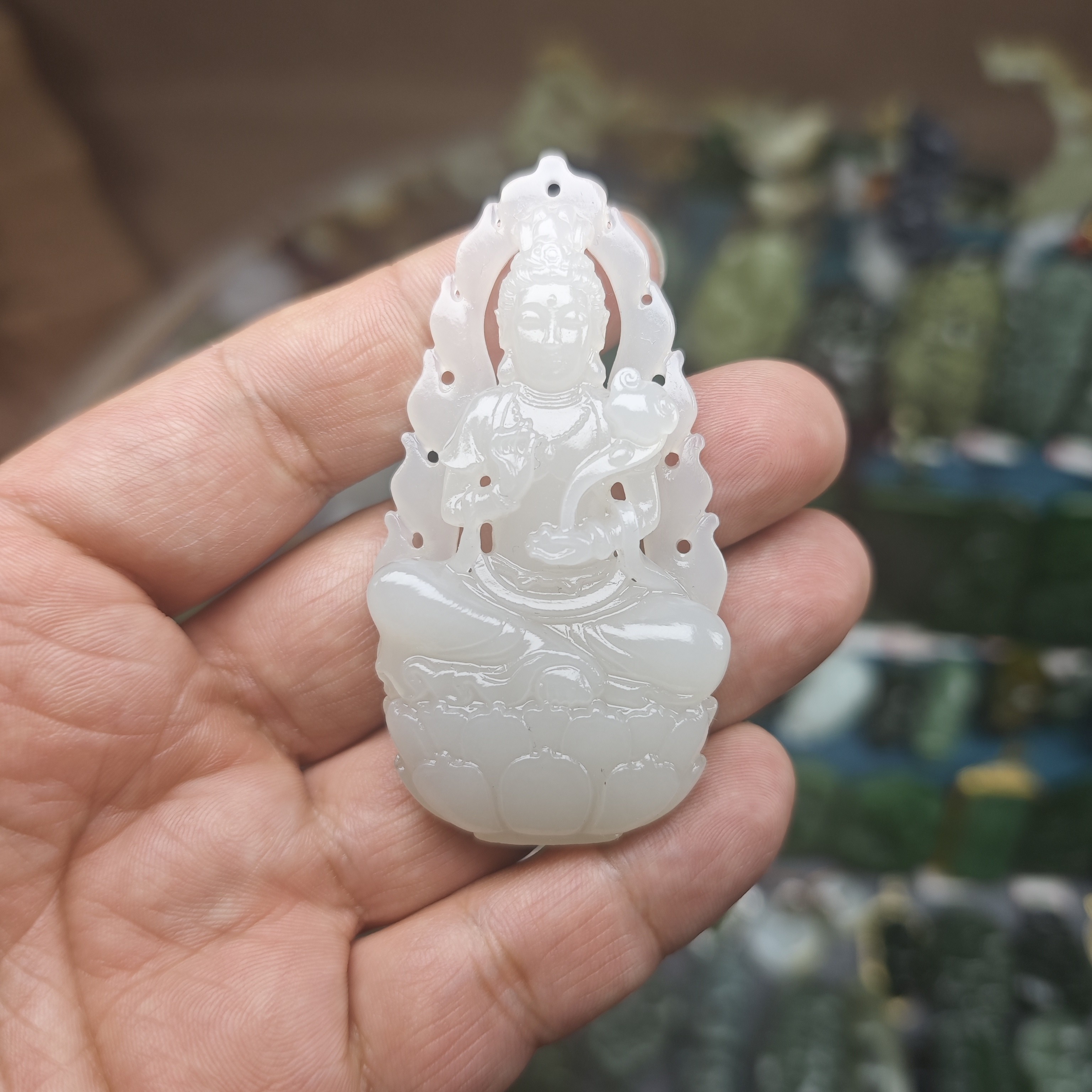 和田玉观音挂件手工精雕男女款